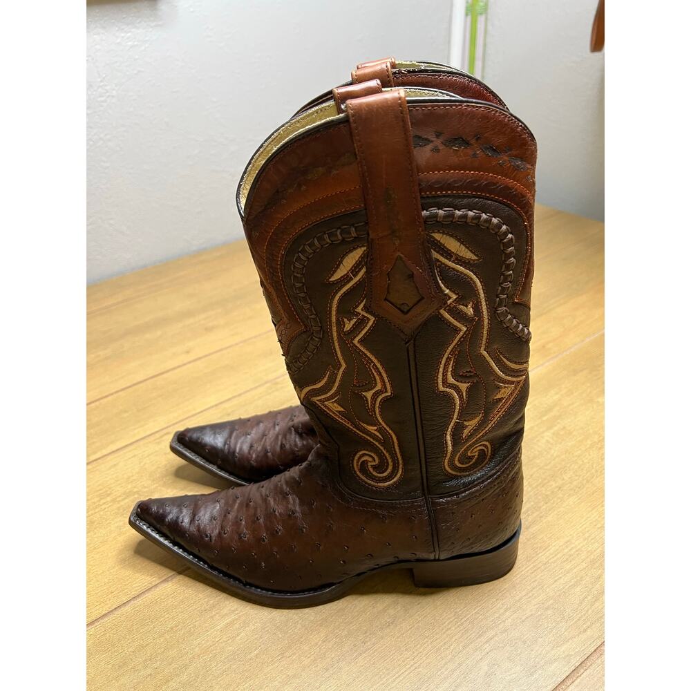 Los Altos Full Quill Ostrich Cowboy Boots Brown Western Leather Mens 7 EE Mexico
